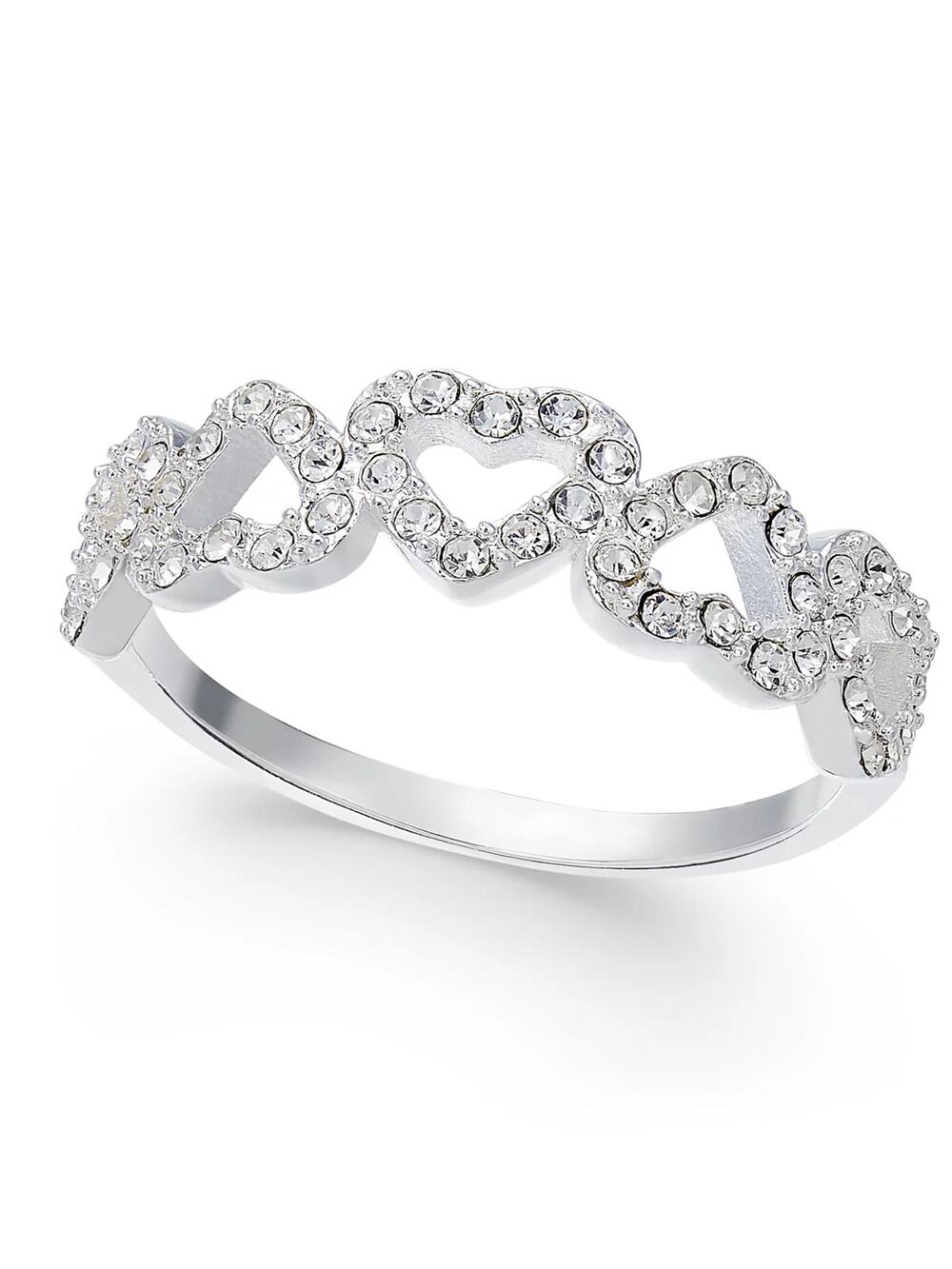 Charter Club Fine Silver Plate Pavé Open Heart Ring